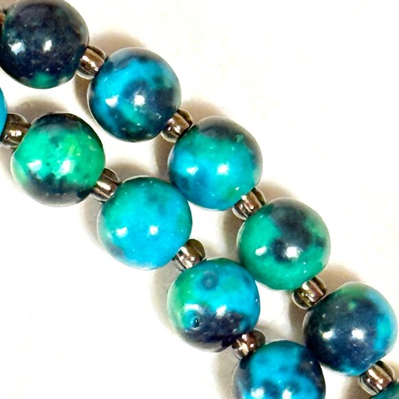 Teal Chrysocolla Short Necklace, Genuine Gemstone & Silver Leaf Branch Pendant - Picture 10 of 13